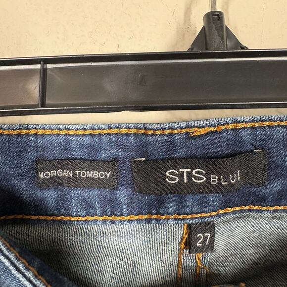 STS Blue 27 Morgan Tomboy Jeans Skinny Blue Mid Rise Distressed Cuffed Ankle - Picture 5 of 9